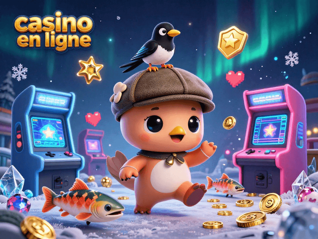 Découvrez le monde du casino en ligne avec une illustration dynamique et colorée mettant en avant des personnages amusants.